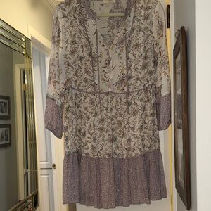 Lovestitch Floral Long Sleeve Dress in Lavender and Cream